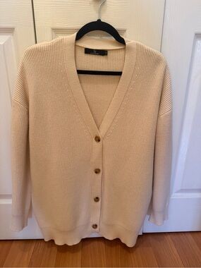 Lilla P Soft Cream Button-Front Knit Cardigan